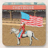 Western Cheyenne Rodeo Cowgirl American Flag Getränkeuntersetzer (Vorderseite)