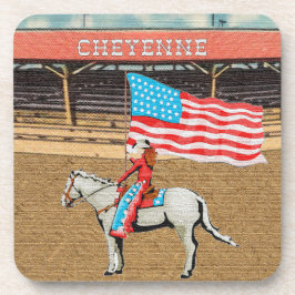 Western Cheyenne Rodeo Cowgirl American Flag Getränkeuntersetzer