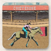 Western Cheyenne Rodeo Cowgirl Barrel Racing Getränkeuntersetzer (Vorderseite)