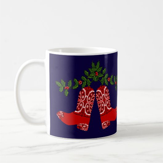 Western Christmas Bandana Print Cowboy Boots Kaffeetasse (Links)