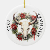 Western Christmas Cow Skull Monogram  Keramik Ornament (Hinten)