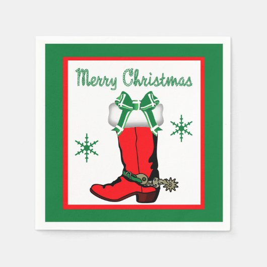 Western Christmas Cowboy Boot Frohe Weihnachten Serviette (Vorderseite)
