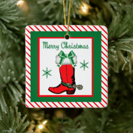 Western Christmas Cowboy Boot Keramikornament