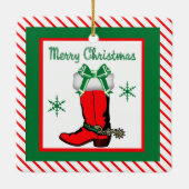 Western Christmas Cowboy Boot Keramikornament (Rückseite)