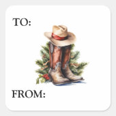 Western Christmas Cowboy Boots Hat Quadratischer Aufkleber (Vorderseite)