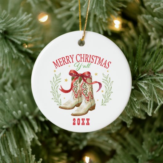 Western Christmas Cowboy Boots Keramik Ornament (Baum)