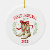 Western Christmas Cowboy Boots Keramik Ornament (Hinten)