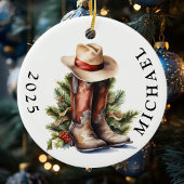 Western Christmas Cowboy Boots Name Keramik Ornament