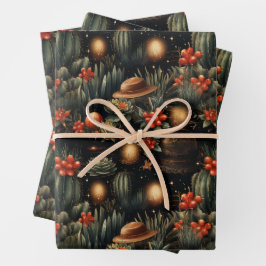 Western Christmas Cowboy Cactus Moody Geschenkpapier Set