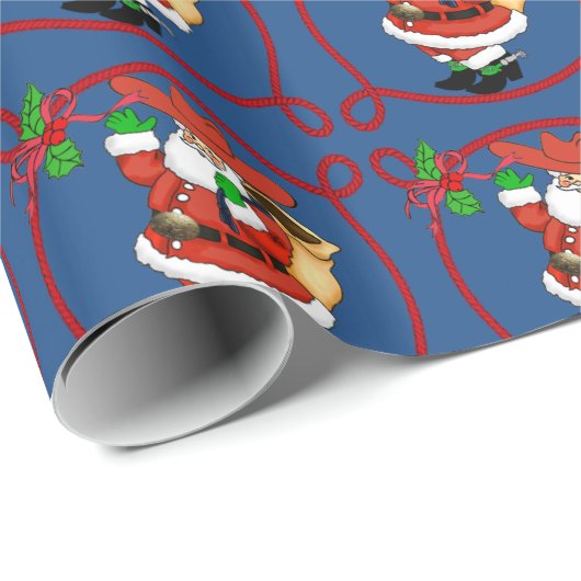 Western Christmas Cowboy Santa Geschenkpapier (Rolleneckpunkt)