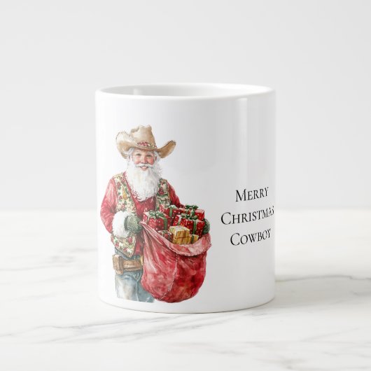 Western Christmas Cowboy Santa Jumbo-Tasse (Vorderseite)
