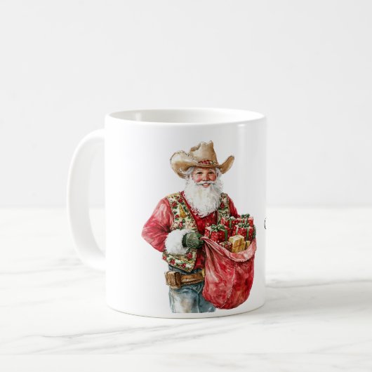Western Christmas Cowboy Santa Kaffeetasse (Vorderseite Links)