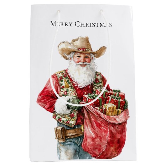 Western Christmas Cowboy Santa Mittlere Geschenktüte (Vorderseite)