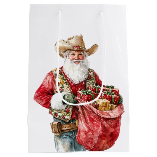 Western Christmas Cowboy Santa Mittlere Geschenktüte (Rückseite)