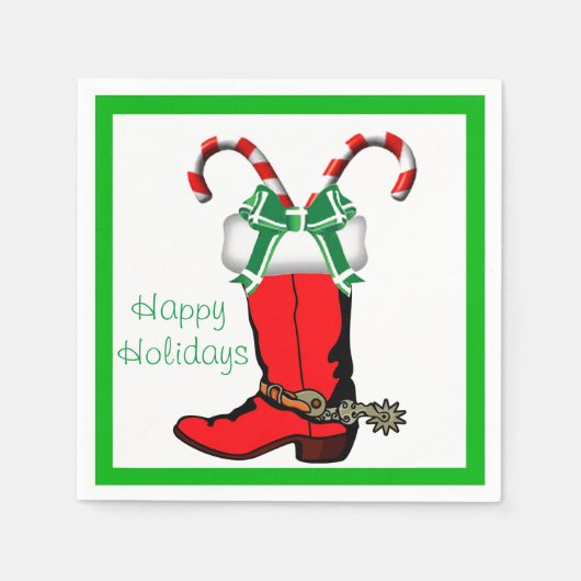 Western Christmas CowboyBoot Happy Holidays Serviette (Vorderseite)
