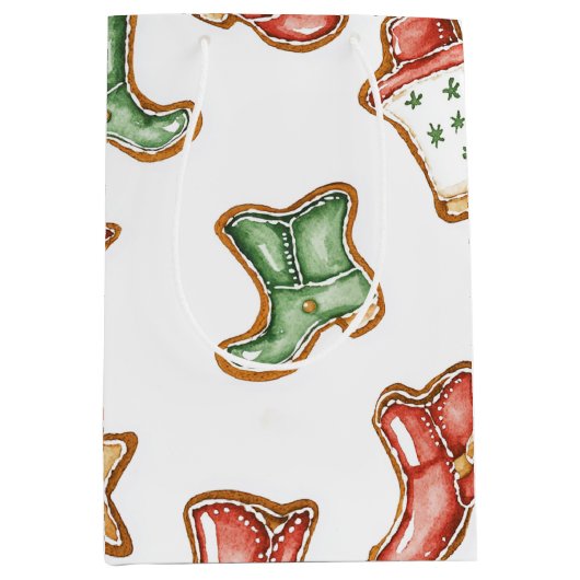 Western Christmas Cowgirl Cowboy Boots Mittlere Geschenktüte (Vorderseite)