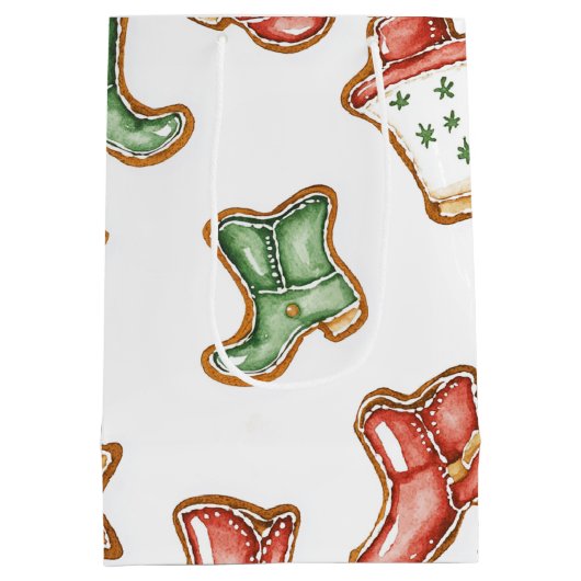 Western Christmas Cowgirl Cowboy Boots Mittlere Geschenktüte (Rückseite)