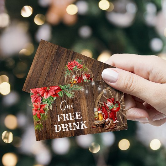 Western Christmas Free Drink Party Card Ticket