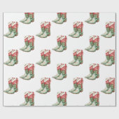 Western Christmas Green Red Cowboy Cowgirl Boots Geschenkpapier (Flach)