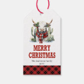 Western Christmas plaid editable tag highland cow Geschenkanhänger (Vorderseite)