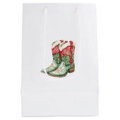 Western Christmas Red Cowboy Cowgirl Boots Mittlere Geschenktüte (Rückseite)