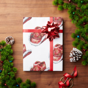 Western Christmas Red Cowboy Cowgirl Hat Geschenkpapier