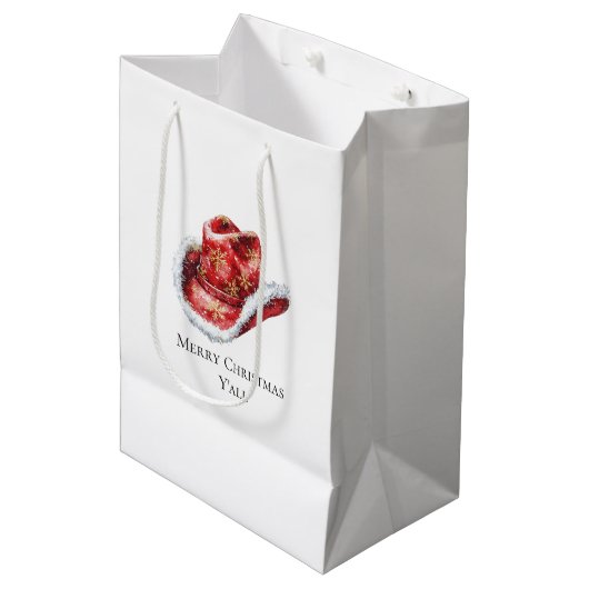 Western Christmas Red Cowboy Cowgirl Hat Mittlere Geschenktüte (Vorderseite Schrägansicht)