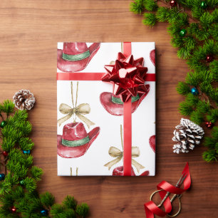Western Christmas Red Cowboy Cowgirl Hats Geschenkpapier
