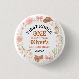 Western Coquette Cowgirl 1st Birthday Cute Pink Button
