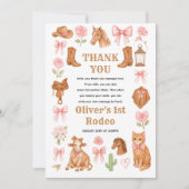 Western Coquette Cowgirl 1st Birthday Cute Pink Dankeskarte (Vorderseite)