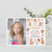 Western Coquette Cowgirl 1st Birthday Cute Pink Einladung (Stehend Vorderseite)