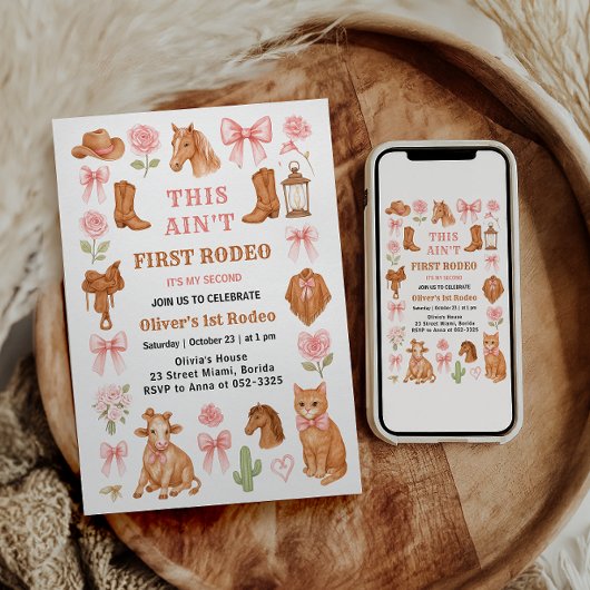 Western Coquette Cowgirl 1st Birthday Cute Pink Einladung