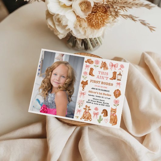 Western Coquette Cowgirl 1st Birthday Cute Pink Einladung