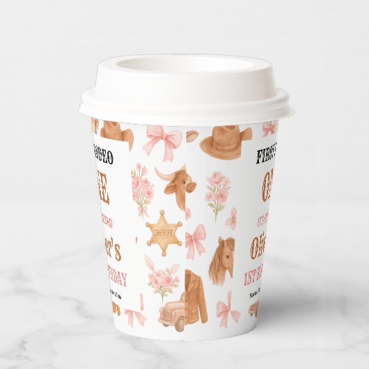 Western Coquette Cowgirl 1st Birthday Cute Pink Pappbecher (Rechts)