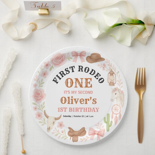 Western Coquette Cowgirl 1st Birthday Cute Pink Pappteller (Hochzeit)