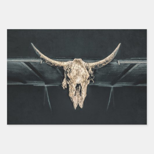 Western Country Beige Grau Rustikale Bullkuhschäde Geschenkpapier Set (Vorderseite 3)