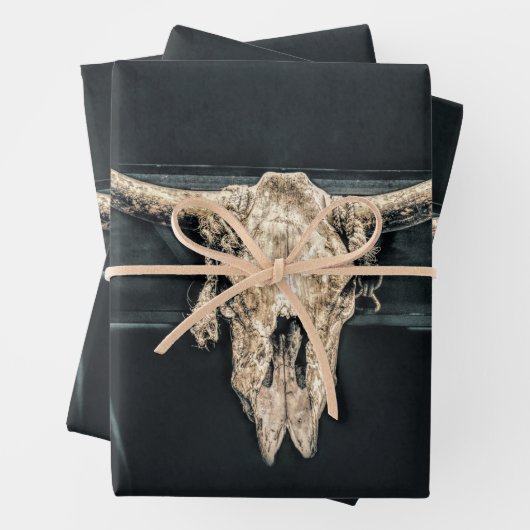 Western Country Beige Grau Rustikale Bullkuhschäde Geschenkpapier Set (Beispiel)