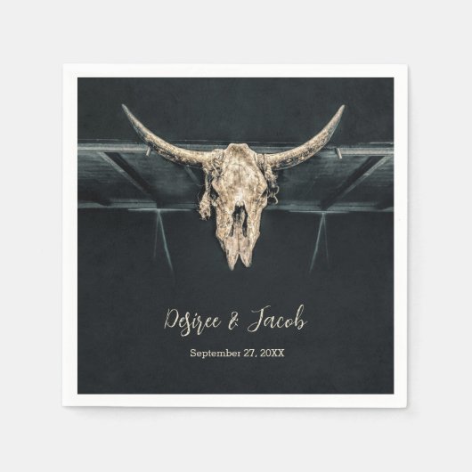 Western Country Beige Grau Rustikale Bullkuhschäde Serviette (Vorderseite)