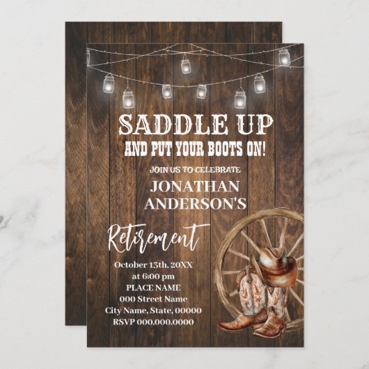 Western Country Boots Retirement Celebration Einladung (Vorne/Hinten)