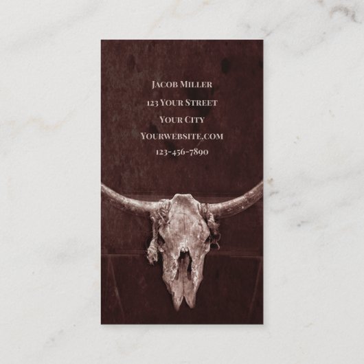 Western Country Brown Rustic Cowboy Bull Skull Visitenkarte (Rückseite)