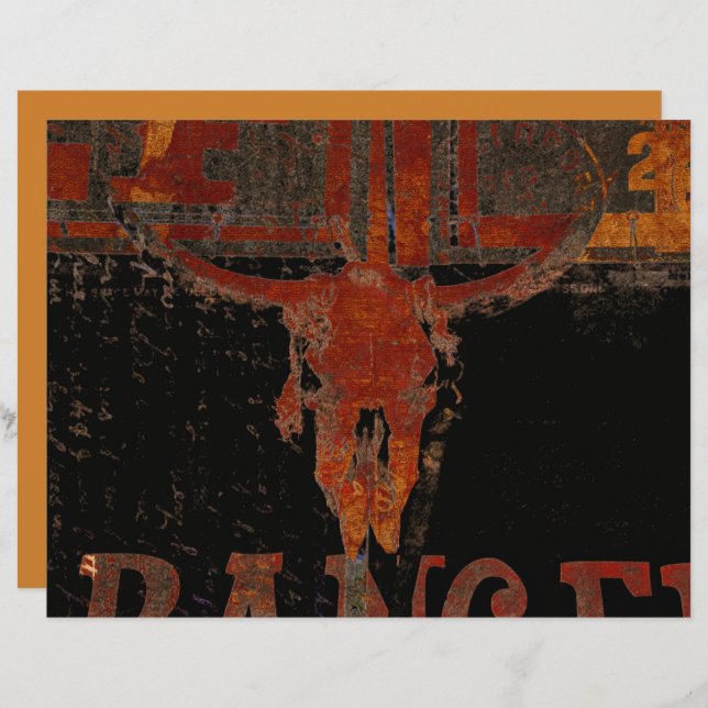 Western Country Bull Skull Rust Script Vintag (Vorne/Hinten)