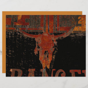 Western Country Bull Skull Rust Script Vintag