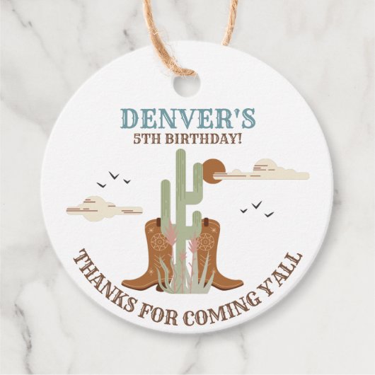 Western Country Cowboy Birthday Danke Geschenkanhänger (Vorderseite)