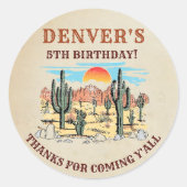 Western Country Cowboy Birthday Danke Runder Aufkleber (Vorderseite)