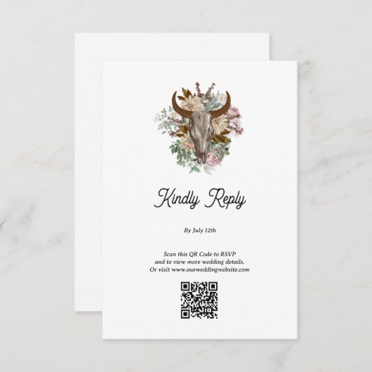 Western Country Cowboy Boho Kuh Skull Hochzeit Begleitkarte (Vorne/Hinten)