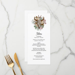 Western Country Cowboy Boho Kuh Skull Hochzeit Menükarte