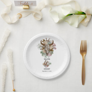 Western Country Cowboy Boho Kuh Skull Hochzeit Pappteller
