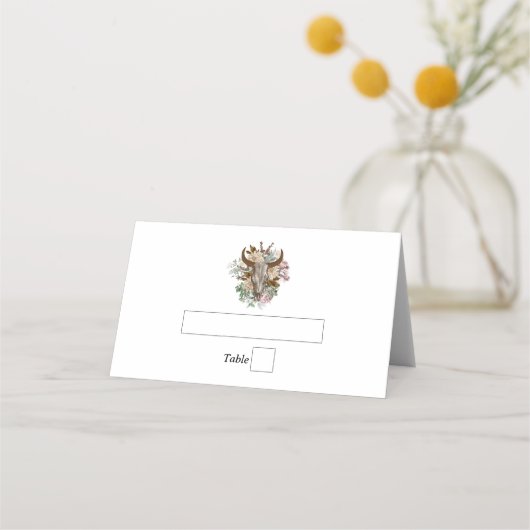 Western Country Cowboy Boho Kuh Skull Hochzeit Platzkarte (Vorderseite)