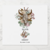 Western Country Cowboy Boho Kuh Skull Hochzeit Schaumweinetikett (Einzelnes Label)