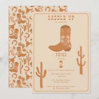 Western Country Cowboy Boots Sattel bis Geburtstag Einladung